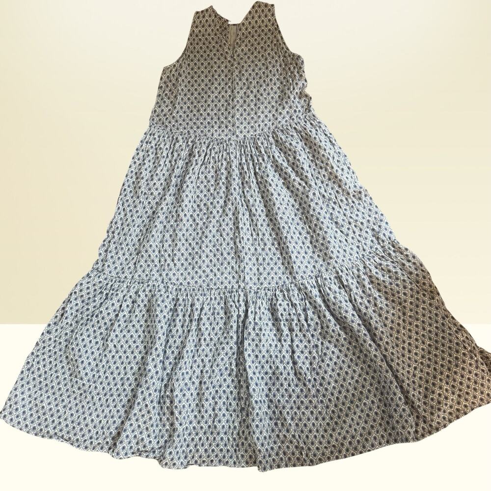 Ann Taylor Maxi Dress Sz XS 38" Bust Cotton Blue Tiny Paisley Print Pockets Boho - Picture 4 of 10